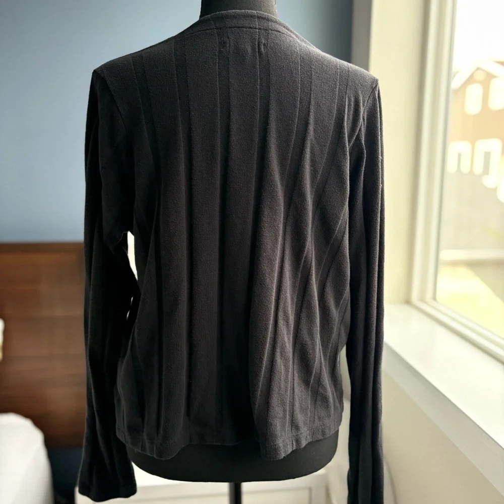 Madewell Black V-Neck Button-Up Cardigan with Stripe Detail